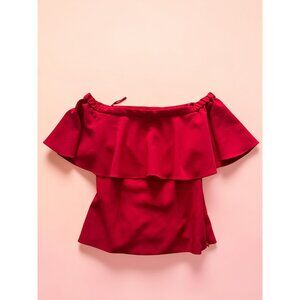 ALBERTO MAKALI Red Ruffle Off The Shoulder Top Size Small